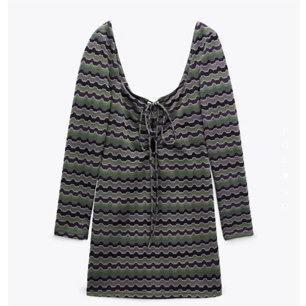 NWT Zara Green Purple Metallic Geo Striped 90s Y2K Cutout Mini Dress Size Small